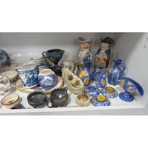 137 - Ornaments, vaseline glass posy vase, tureen, studio pottery, cut glass, Mason's Ironstone plate, Vic... 