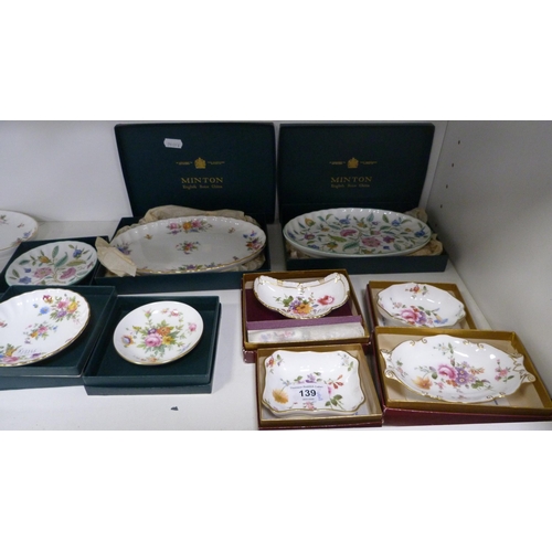 139 - Royal Crown Derby 'Derby Posies' dishes, Minton 'Marlow' pattern dishes, Wedgwood spinach-coloured J... 