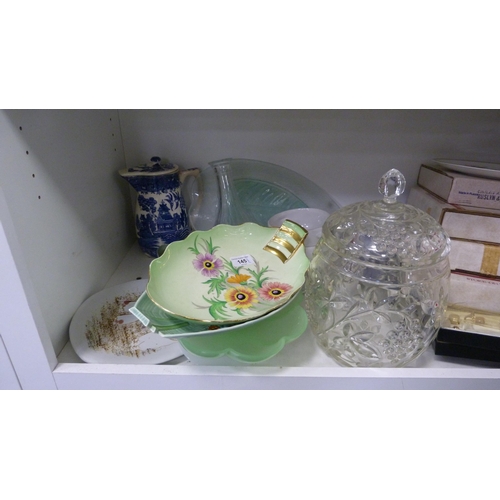 145 - Boxed collector's plates, two Carlton Ware dishes, Art Deco-style dish, Victorian blue and white ash... 