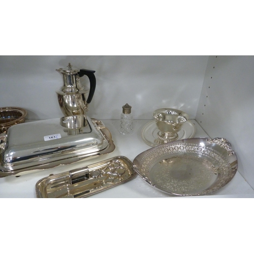 161 - EP and plated ware to include spirit kettle on stand, water pot, wine slide, entrée dishes, c... 