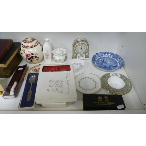 164 - Wedgwood hummingbird mantel clock and matching dish, boxed cutlery, Mason's 'Mandalay' pattern ginge... 