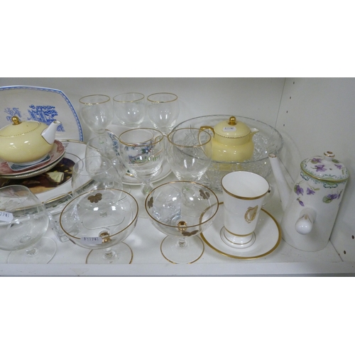 166 - Wedgwood teawares, champagne glasses, Royal Doulton chocolate pot, copper wares, cabinet plates, gla... 