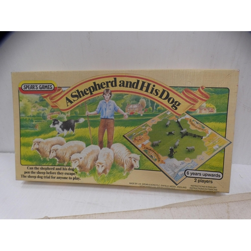 18 - Milkline management game, shepherd and dog game, jigsaw, Viewmaster reels and tractor badges.