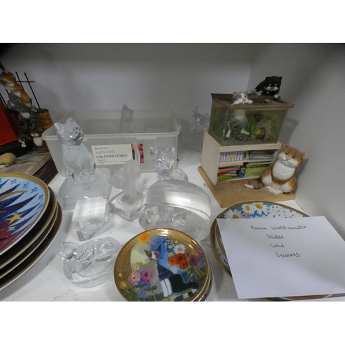 181 - Large collection of assorted cat ornaments and collectables (three shelves).