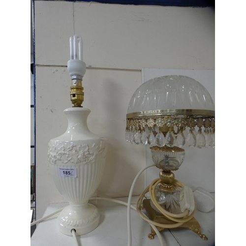 185 - Wedgwood Etruria ceramic creamware lamp base and another bedroom table lamp.  (2)