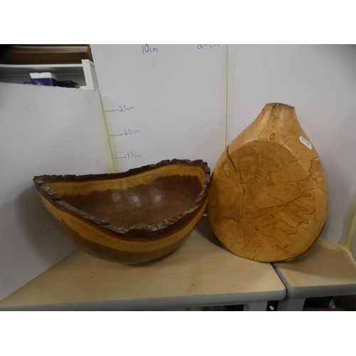 208 - Burr wood vase and a burr wood bowl, label to the underside for Bill Care of Troston, Bury St Edmund... 