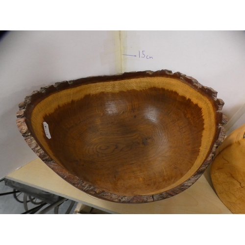 208 - Burr wood vase and a burr wood bowl, label to the underside for Bill Care of Troston, Bury St Edmund... 