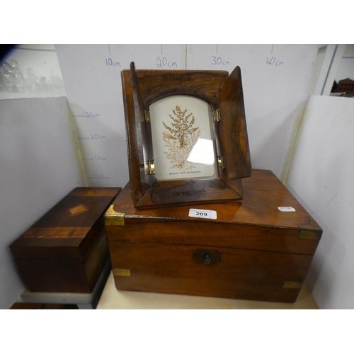 209 - Victorian walnut brass-bound writing slope, an antique burr walnut photograph frame, marked 'Jerusal... 