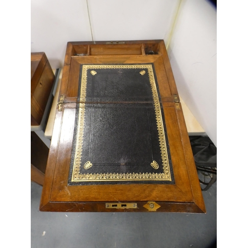 209 - Victorian walnut brass-bound writing slope, an antique burr walnut photograph frame, marked 'Jerusal... 