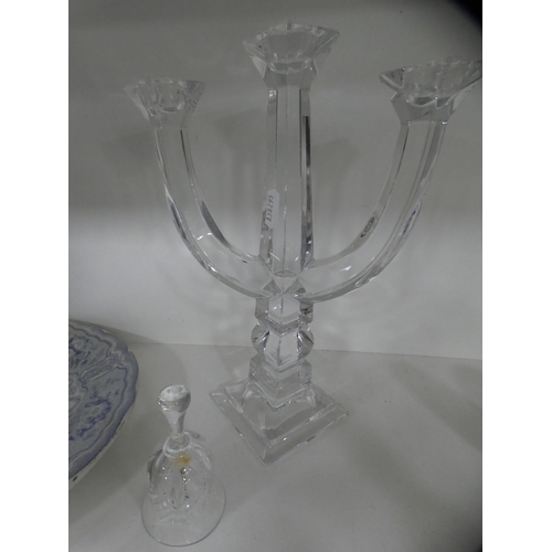 212 - Crystal and glassware to include a mantel clock, bowl, candlesticks, preserve jar and cover, candela... 