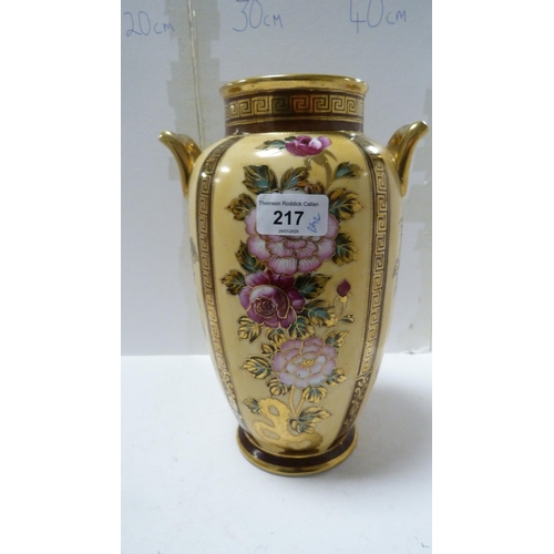 217 - Pair of Noritake floral and gilt decorated twin-handled vases.  (2)