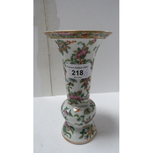 218 - Chinese famille rose gu-shaped spill vase, later Chinese famille rose oviform ginger jar and cover, ... 