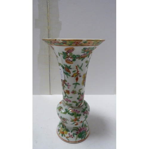 218 - Chinese famille rose gu-shaped spill vase, later Chinese famille rose oviform ginger jar and cover, ... 