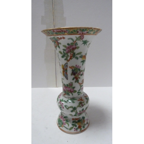 218 - Chinese famille rose gu-shaped spill vase, later Chinese famille rose oviform ginger jar and cover, ... 