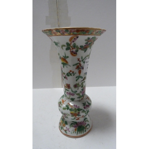 218 - Chinese famille rose gu-shaped spill vase, later Chinese famille rose oviform ginger jar and cover, ... 