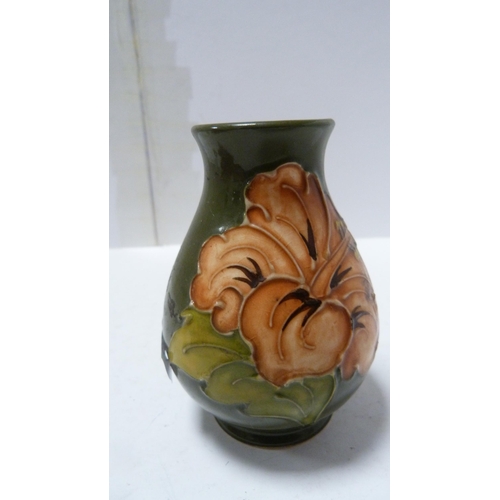 225 - Small Moorcroft tube-lined spill vase on green ground, Beswick figure of a foal and a small glass cu... 