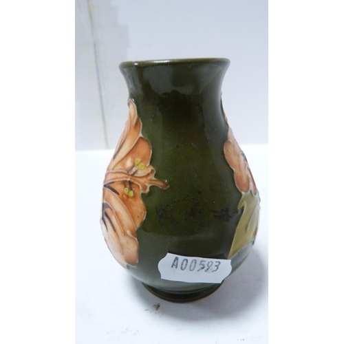 225 - Small Moorcroft tube-lined spill vase on green ground, Beswick figure of a foal and a small glass cu... 