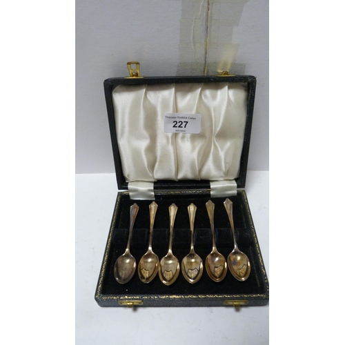 227 - Set of six silver coffee spoons, in fitted case.