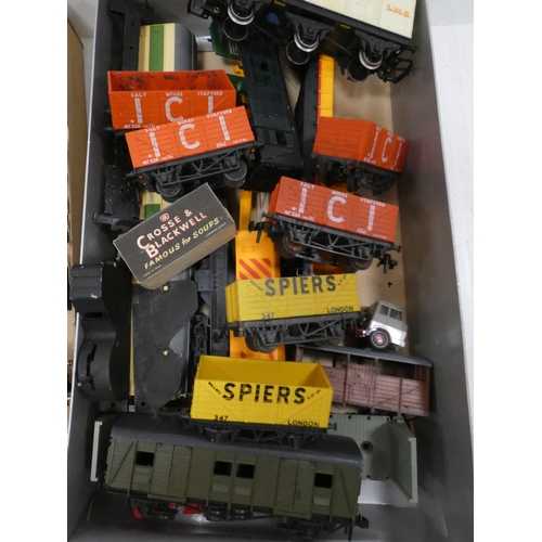 23 - Two boxes of assorted model engines, rolling stock etc.