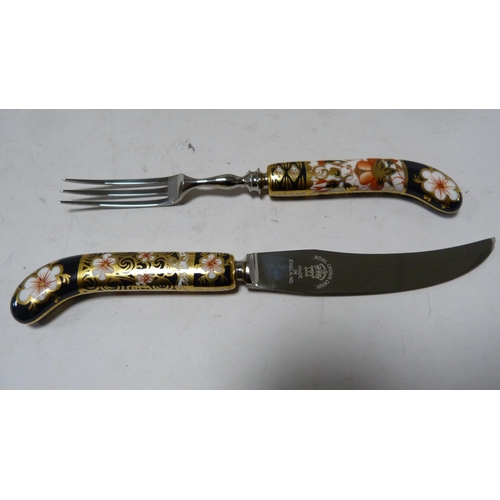 230 - Set of six Royal Crown Derby Imari pistol-handled fruit knives and forks, in fitted box.