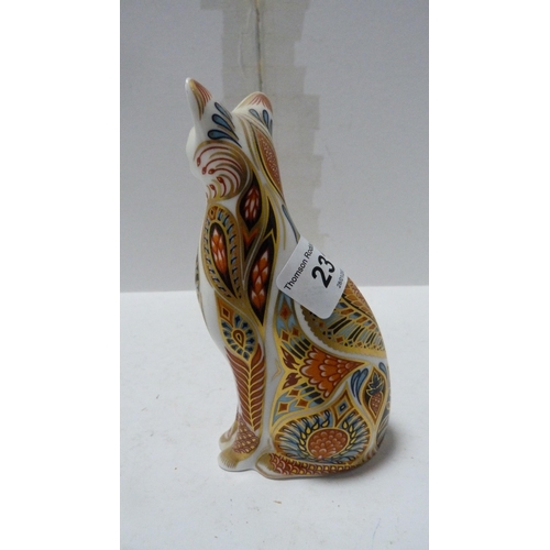 231 - Two Royal Crown Derby paperweights modelled as cats, with silvered stoppers.  (2)