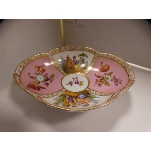 252 - Augustus Rex shaped small dish with pink reserves, Royal Crown Derby 'Derby Posies' cream jug and th... 