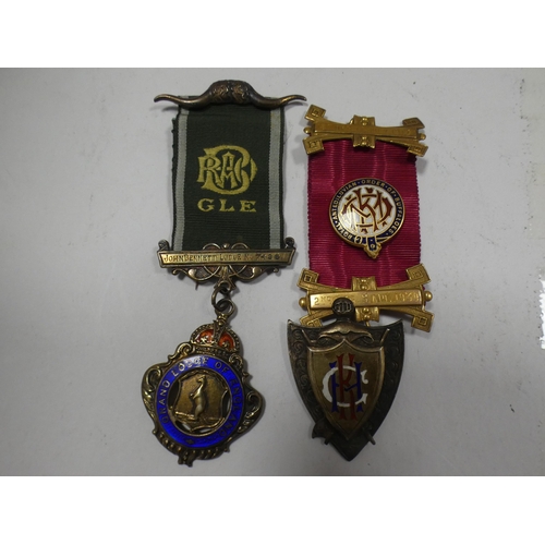 256 - Four medals to include silver and enamel Order of Buffaloes medal with red ribbon, Grand Lodge of En... 