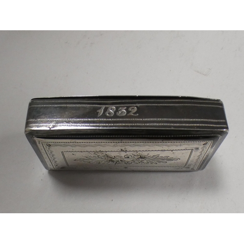 258 - Georgian silver snuff box, maker's mark TN, engraved to the front 1832, 20g.