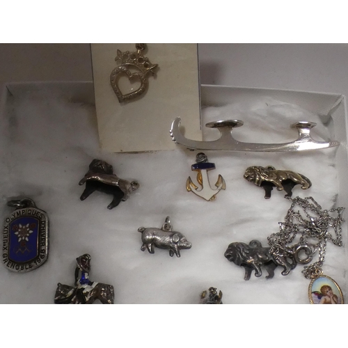 259 - Costume jewellery to include charms, pendants, buckles, pin cushion etc.