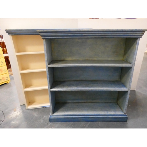 266 - Two contemporary painted and laminated open bookcases.  (2)