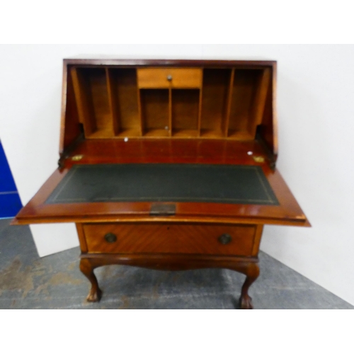 276 - Mahogany herringbone veneered bureau on ball and claw feet.