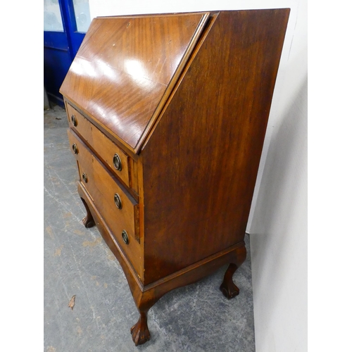 276 - Mahogany herringbone veneered bureau on ball and claw feet.