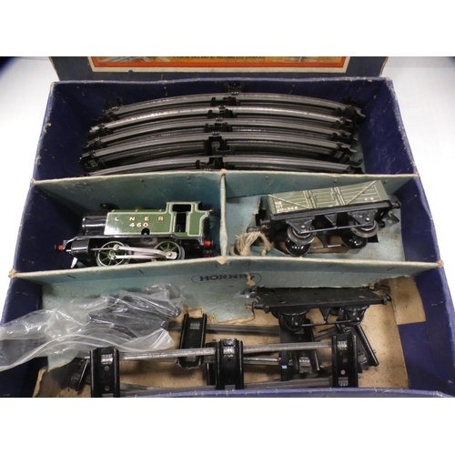 3 - Hornby O gauge clockwork No. 201 boxed tank goods set.