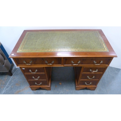 311 - Reproduction yew wood pedestal desk.