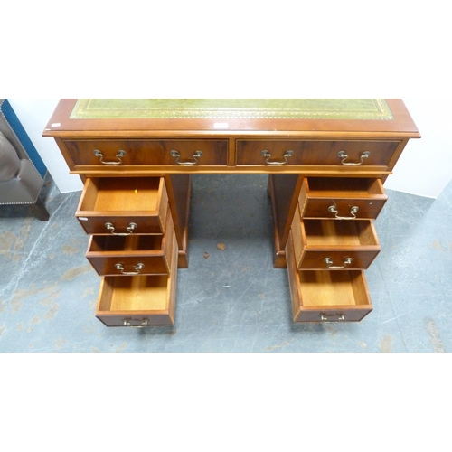 311 - Reproduction yew wood pedestal desk.