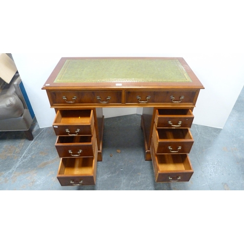 311 - Reproduction yew wood pedestal desk.