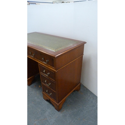 311 - Reproduction yew wood pedestal desk.