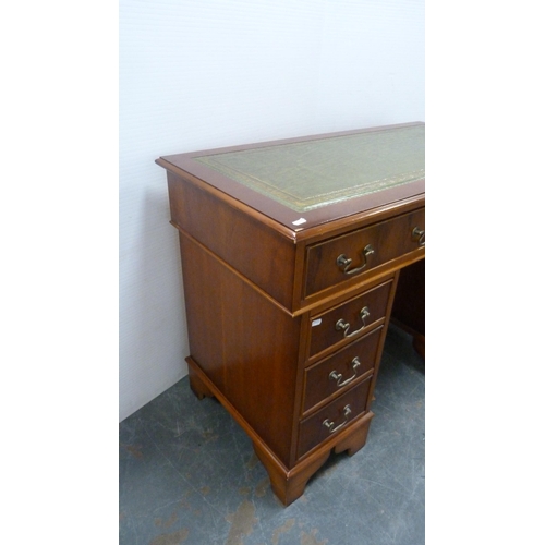 311 - Reproduction yew wood pedestal desk.