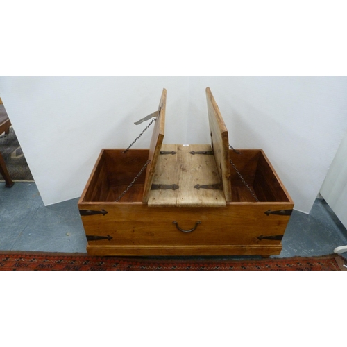 316 - Pine storage chest with metal brackets and handle.