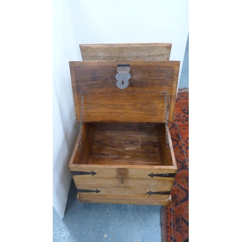 316 - Pine storage chest with metal brackets and handle.