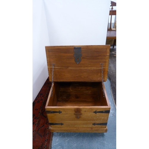 316 - Pine storage chest with metal brackets and handle.