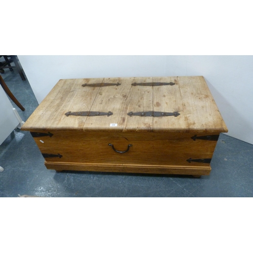 316 - Pine storage chest with metal brackets and handle.