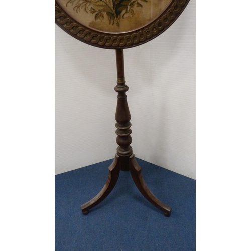 343 - Edwardian mahogany pole screen with embroidered panel.