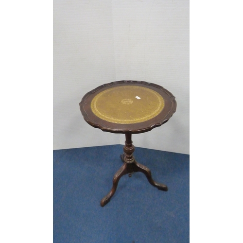 347 - Demi-lune table on fluted supports, nest of three tables with brown skivers and glass tops, on pad f... 