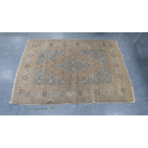 348 - Persian Hamadam hand-knotted rug on a cream, beige and blue field.