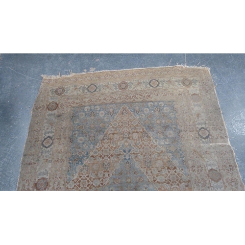 348 - Persian Hamadam hand-knotted rug on a cream, beige and blue field.