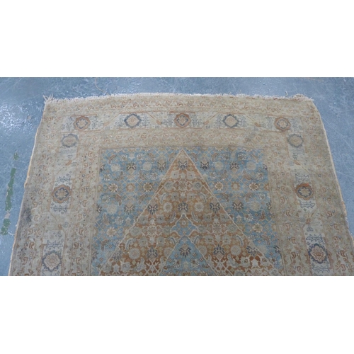 348 - Persian Hamadam hand-knotted rug on a cream, beige and blue field.