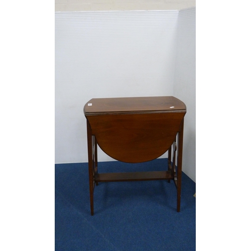 350 - Inlaid mahogany drop-leaf table with undertier.