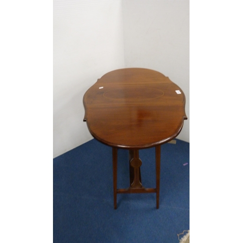 350 - Inlaid mahogany drop-leaf table with undertier.