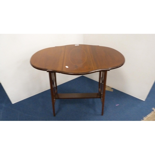 350 - Inlaid mahogany drop-leaf table with undertier.